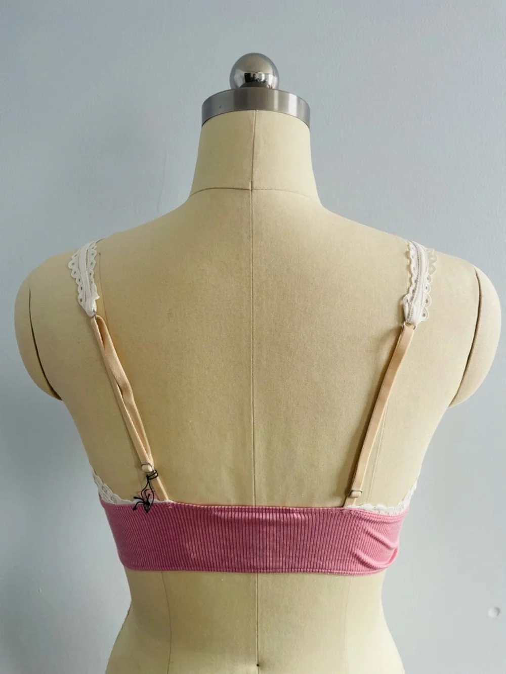Victorias Secret Striped Lace Trim Bralette- Pink- Size Large- NWT- Adjustable